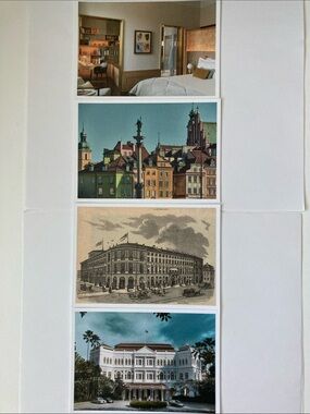 Set of 4 Raffles Europejski Warsaw Luxury Historical Hotel Postcards Cards